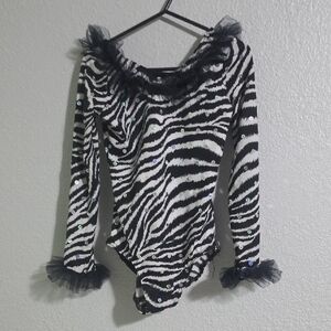 Weissman Zebra Print Bodysuit with Black Tulle